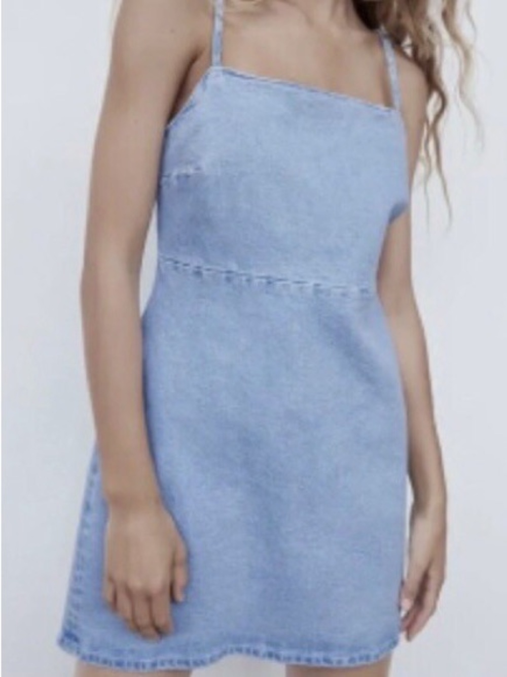NWT Zara Strappy washed Denim Square-Neck Mini Dress Bodycon Spaghetti Straps
